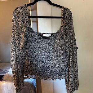 Astr Black and White Floral Blouse, Sz L